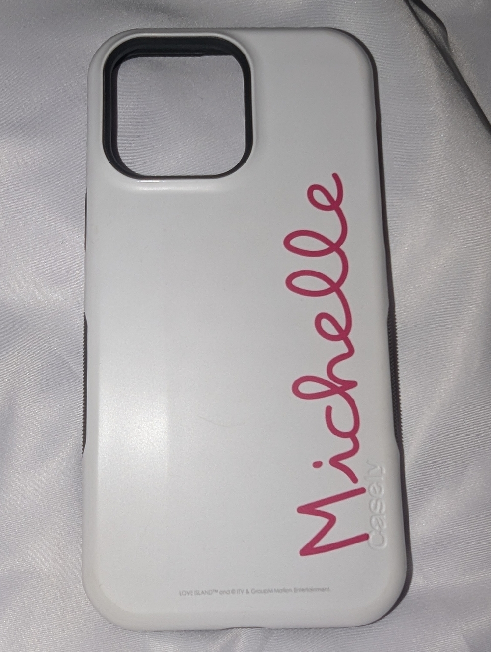 Casetify White iPhone 14 Pro Max Case with Pink "Michelle" Script